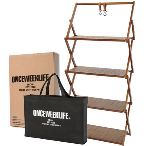 원스위크라이프  행어 접이식 우드 선반 4단 가방세트 다크브라운