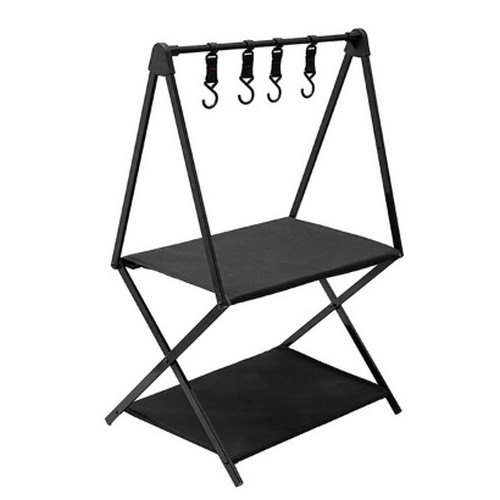 캠핑문  블랙 알루미늄 프레임 쉘프 행어 접이식 캠핑선반