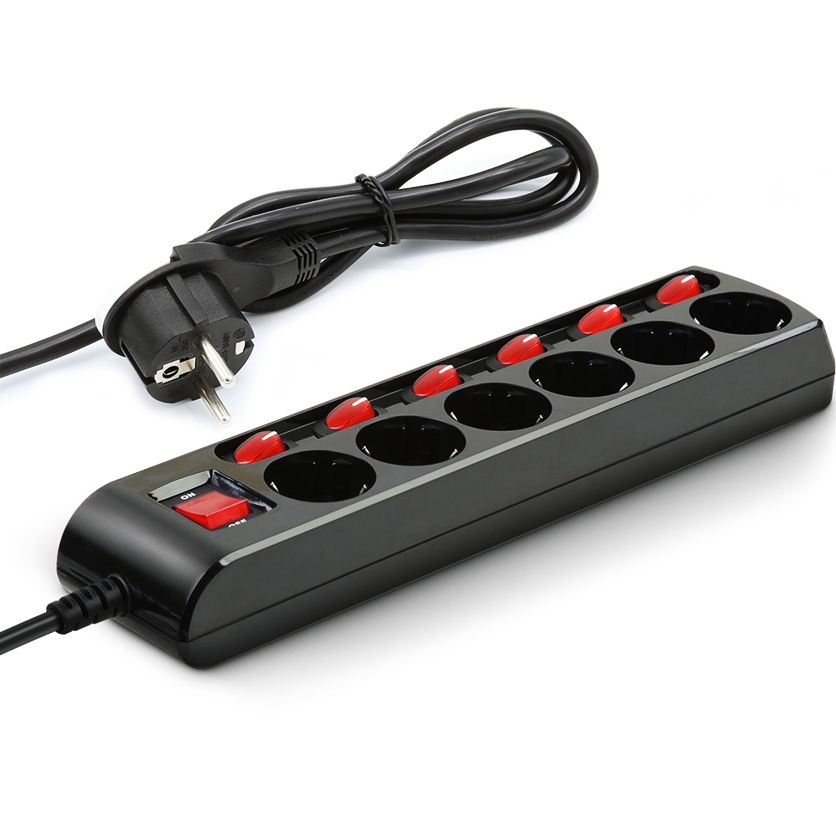 러그박스  6구 메인 개별스위치 납작 멀티탭 블랙