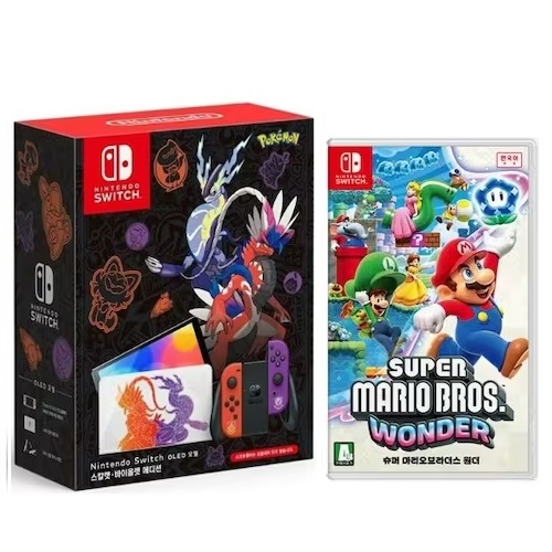 Nintendo  닌텐도 스위치 OLED 스칼렛 바이올렛 에디션 4인용 게임 패키지