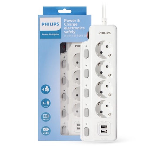 필립스  4구 16A 개별스위치 USB 고용량 멀티탭