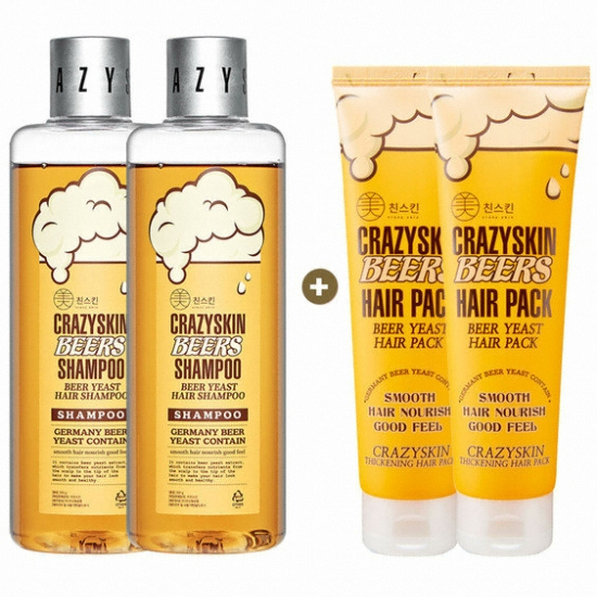 미친스킨 맥주효모 샴푸 2개+헤어팩 2개 4종 세트