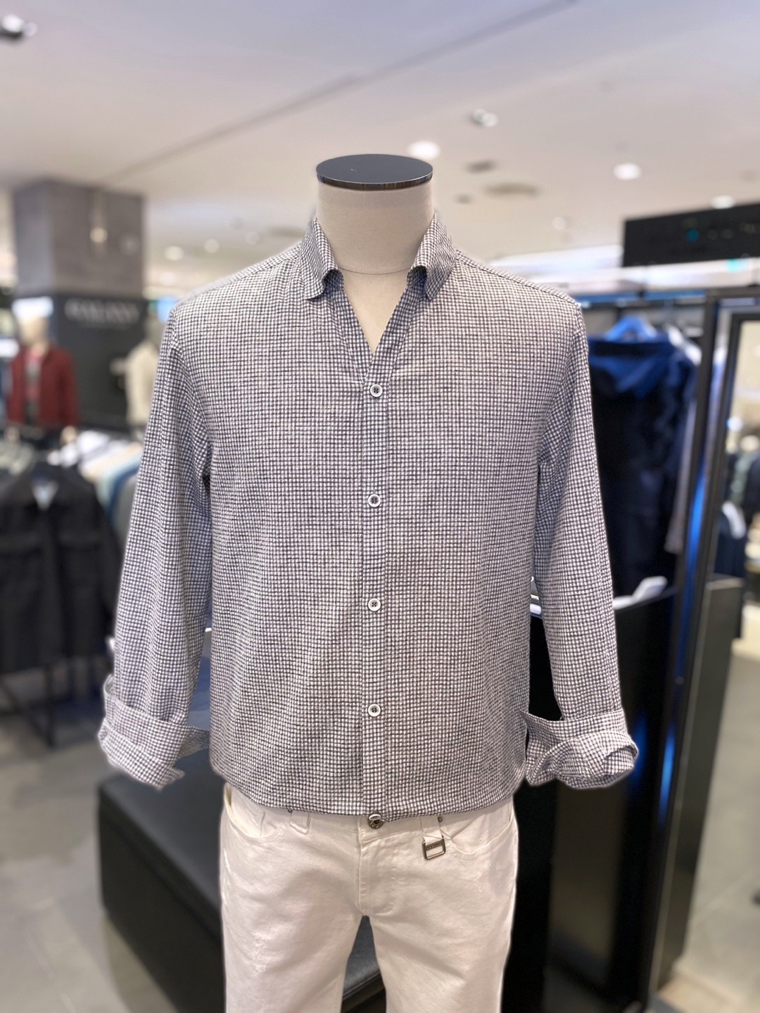 본 체크패턴 시어서커 오픈카라 셔츠 BN0MBA908