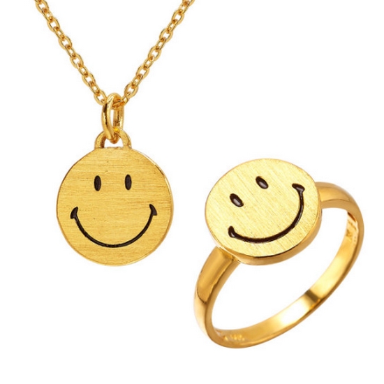 한국금다이아몬드  목걸이 반지 스마일 세트 7.5g