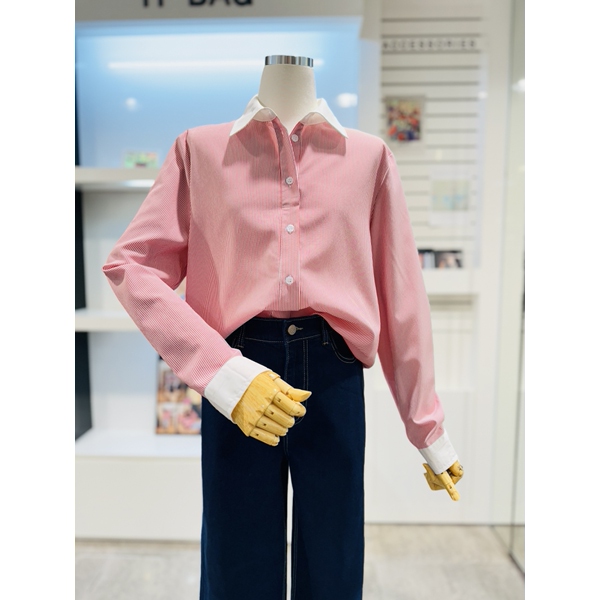 플라스틱아일랜드 여성 카라배색 스트라이프셔츠 PQ7WB162