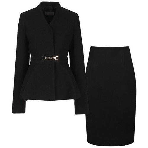 비비드 시크릿가너 여성 모던 노카라 겨울정장자켓+스커트 세트