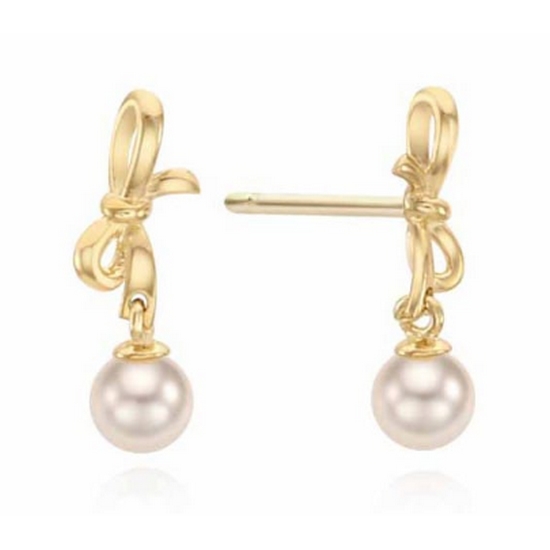 이랜드 로이드 리본 드롭 진주 14K 귀걸이 LPSN4048G