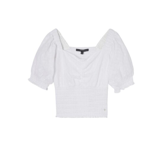 게스 여성 하트넥 스모킹 반팔 블라우스 YN2W3260