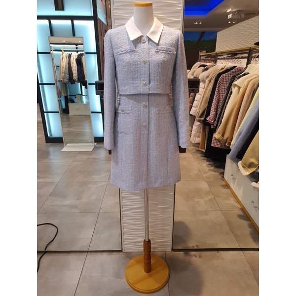 JJ지고트 배색 칼라 재킷 스타일 트위드 원피스 GN2M0OP92