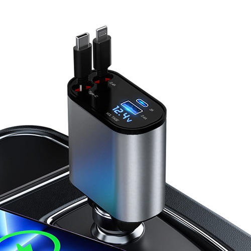 문화연필 더존 4in1 각도조절 릴타입 차량용 시거잭 고속충전기