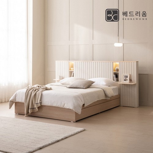 베드리움 브리드 원목 LED침대 Q+사이드패널