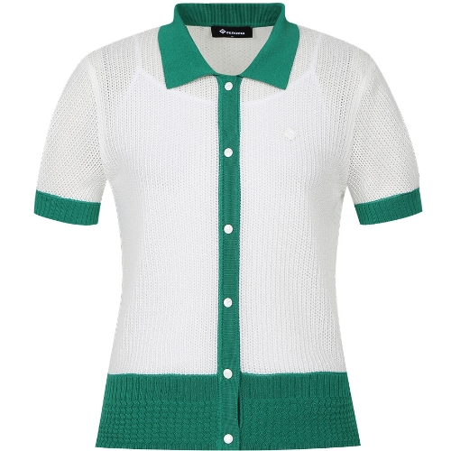 레노마골프  스카시 조직 배색 카라 반팔 니트 가디건 RWSCM6201