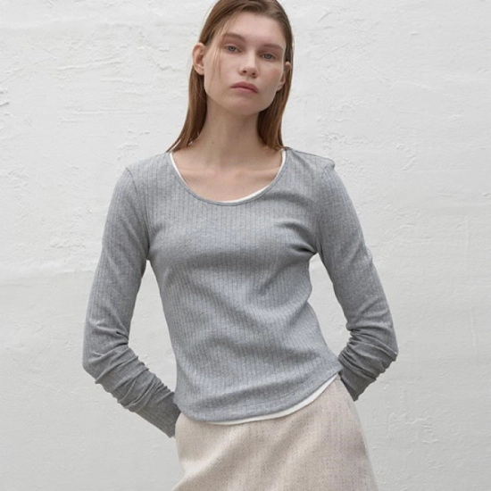 나인 골지 라운드넥 슬림 티 T-6765