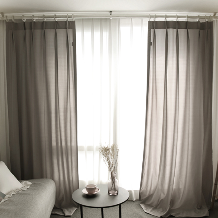 메종텍스타일 먼지없는 투톤블리치 그레이 커튼 나비주름형