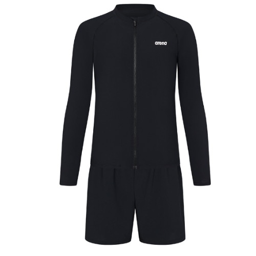 아레나  남성 이니셜 레저 짚업 래쉬가드 세트 A4BM1PC02BLK