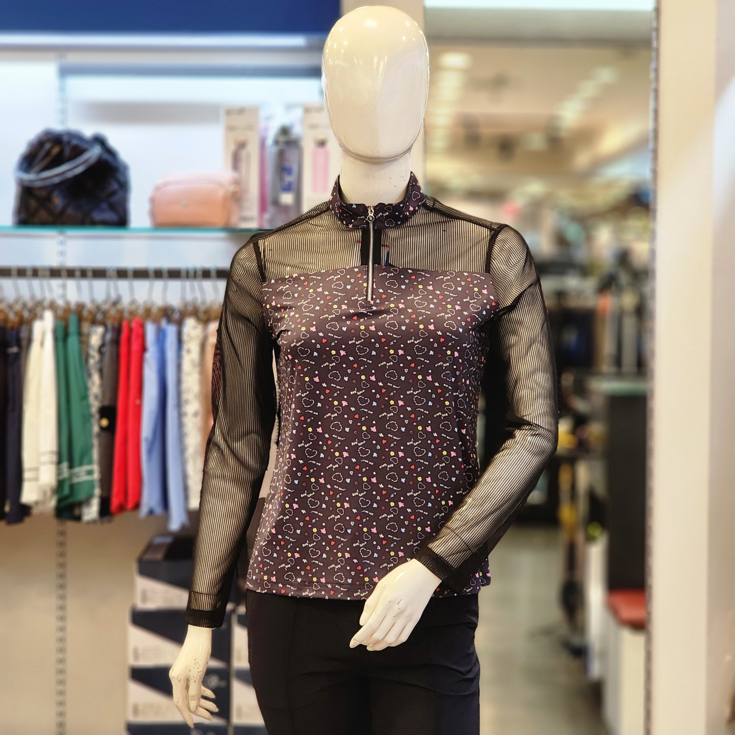 BTR  폴리스판 시스루 망사배색 집업 긴팔티셔츠 BVT7714W