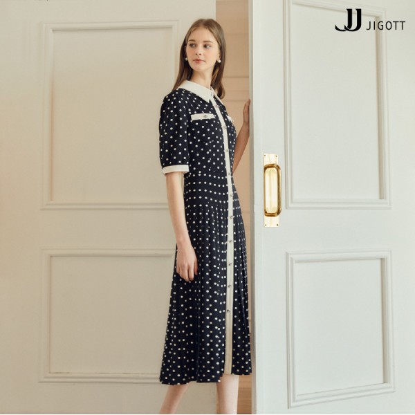 JJ지고트 배색 칼라 패치 포켓 도트 원피스 GN5P0OP54