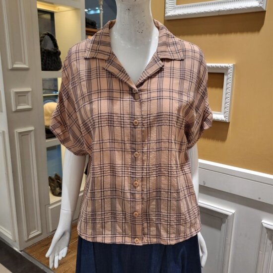 BCBG t 케이크 체크 블라우스 B4B3B472