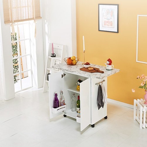 이동식 바퀴형 화이트마블 수납 조리대 1000