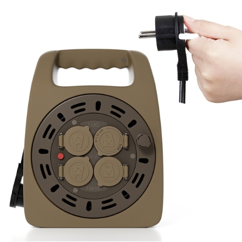 러그박스  3구 USB 캡형 캠핑릴선 브라운