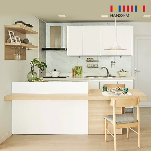 한샘  밀란100 플랫화이트 ㄱ자