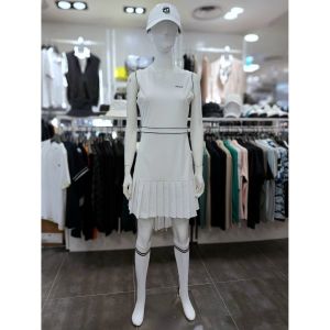 엘르 엘르골프 밑단 타공 주름 슬리브리스 우븐 원피스 6K44801