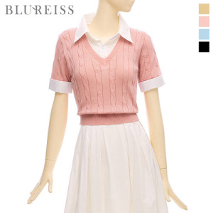 블루레이스 셔츠배색꽈배기크롭니트 BI4M1KT2211