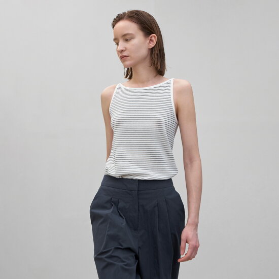 나인 에센셜 스트라이프 슬리브리스 티 T-6819