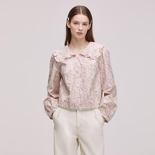 써스데이아일랜드 여성 플라워 자수 러플 블라우스 T242MBL140W