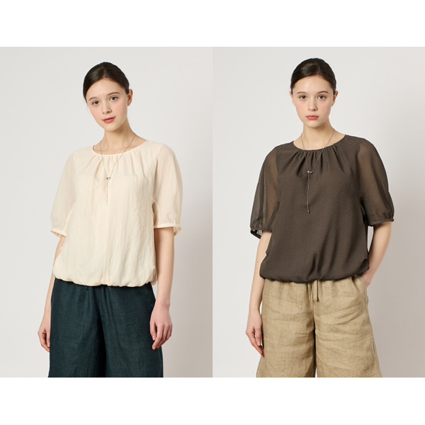 BCBG 엠보 하프 슬리브 블라우스 B4M5B441