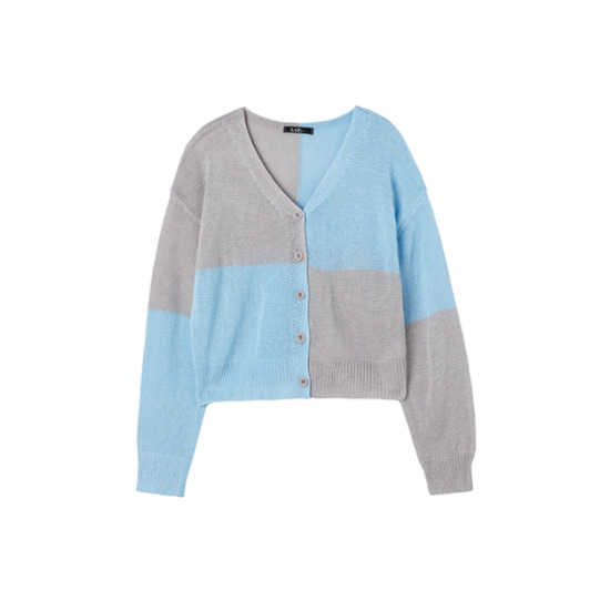 랩 컬러블럭배색 니트 가디건 AQ1KG340
