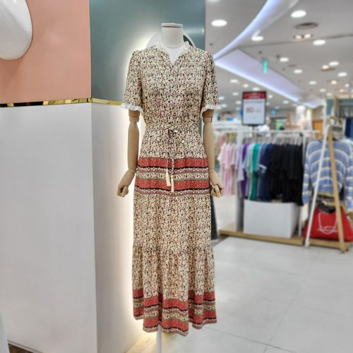 플라스틱아일랜드 러플디테일 허리스트링보더원피스 PQ2WO067