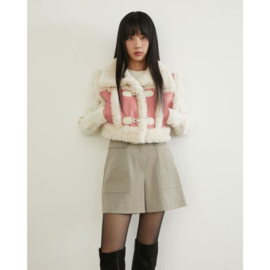 에고이스트 여성 컬러 배색 빅카라 크롭 무스탕 EP4MV961