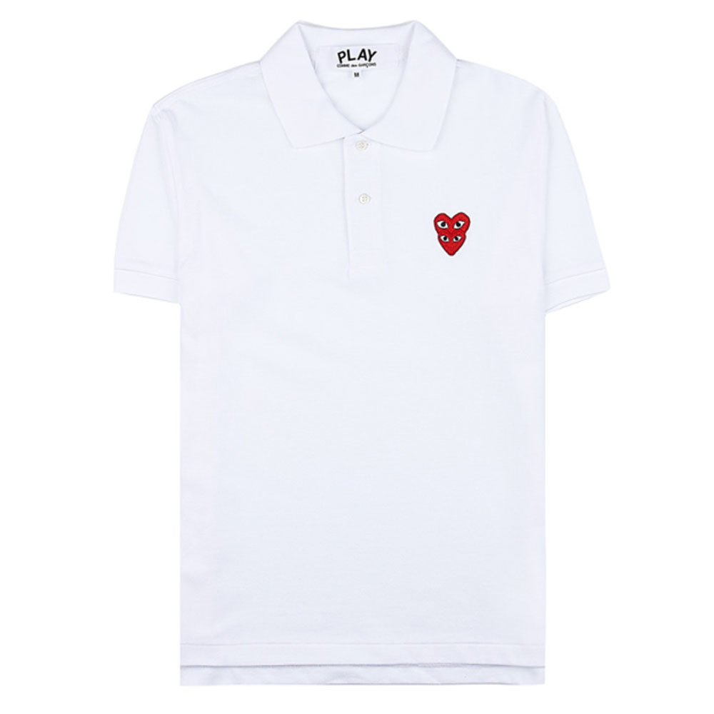 꼼데가르송 남성 레드 더블 와펜 반팔 카라티 AZT290 0512