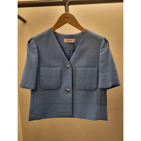 시스티나 브이넥 퍼프소매 트위드 크롭 자켓 AWWJKO21070