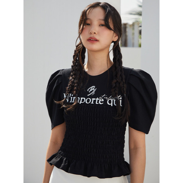 에고이스트 볼륨소매 레터링 프린팅 스모킹 티셔츠 EQ2OTH14