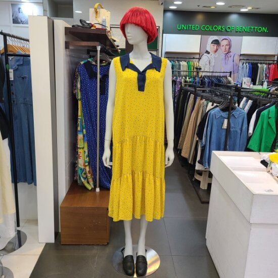 베네통 패플 카라배색프린트원피스 BAOP72331