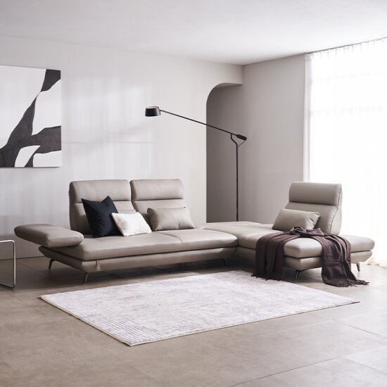 플랫 오픈코너 스윙 전체 천연통가죽 소파 4인용