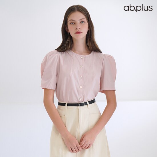 Ab.plus 코튼 핀턱 퍼프 소매 반팔 블라우스 LSY2MBC2A