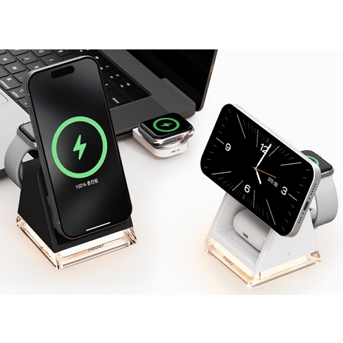 무아스  크리스탈 램프 3in1 맥세이프 무선충전기 MWCS7