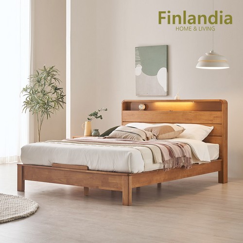 핀란디아 로렌스 원목 평상형 침대 Q