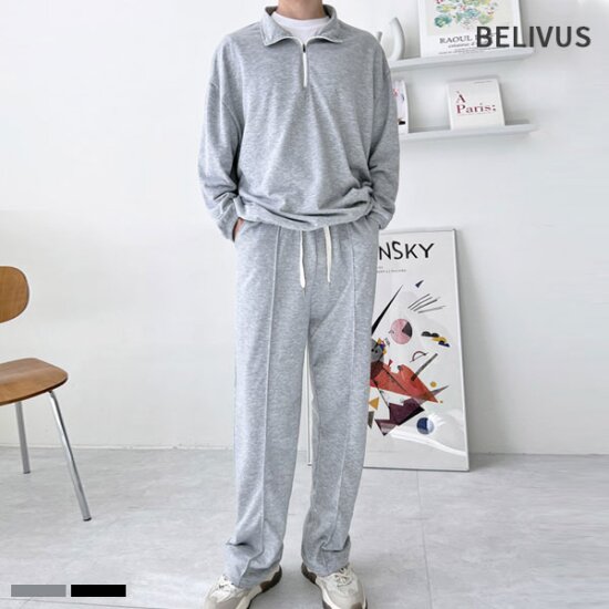 빌리버스 남자 셋업 반집업 티셔츠 밴딩 팬츠 BDT367