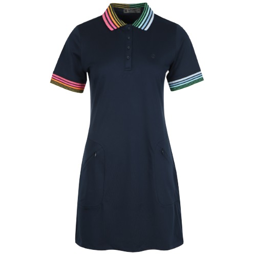 지포어  플리츠 콘트라스트 카라 반팔원피스 G4LS23D11TWLT