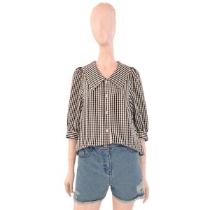숲(SOUP) 오픈카라 체크 블라우스 SA7SS80