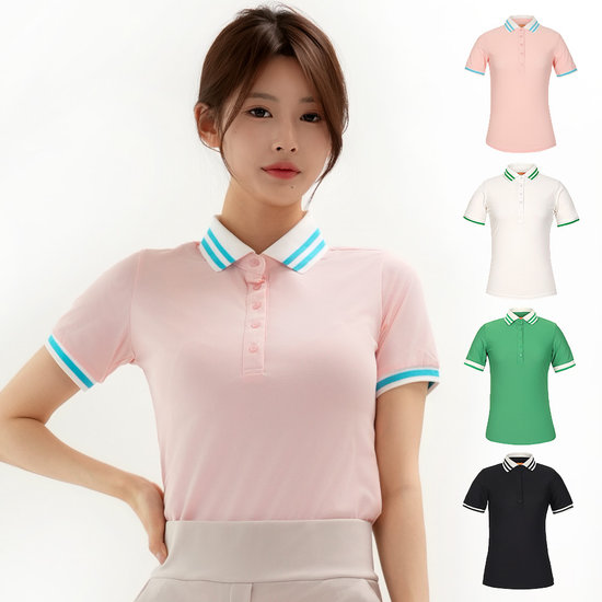 김영주골프  카라2선 쿨링 슬림 사방스판 골프 반팔티셔츠 DOMLTS31