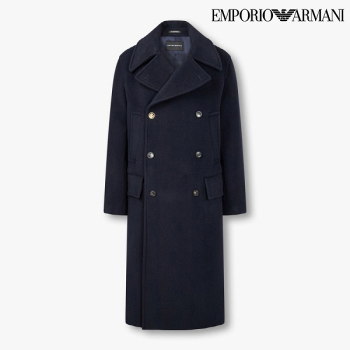 엠포리오아르마니 남성 노치트 라펠 더블 브레스티드 코트 A514308004