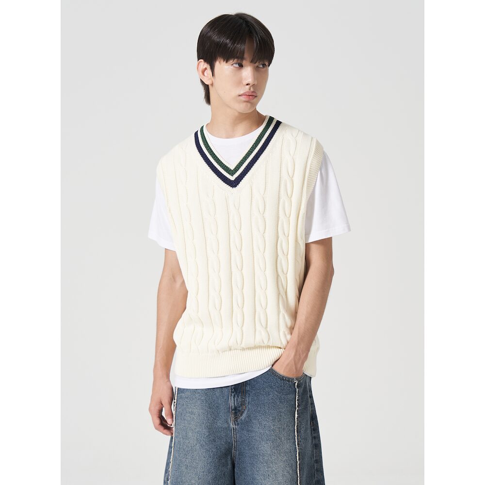 에잇세컨즈 케이블 티핑 브이넥 베스트 264751CY20