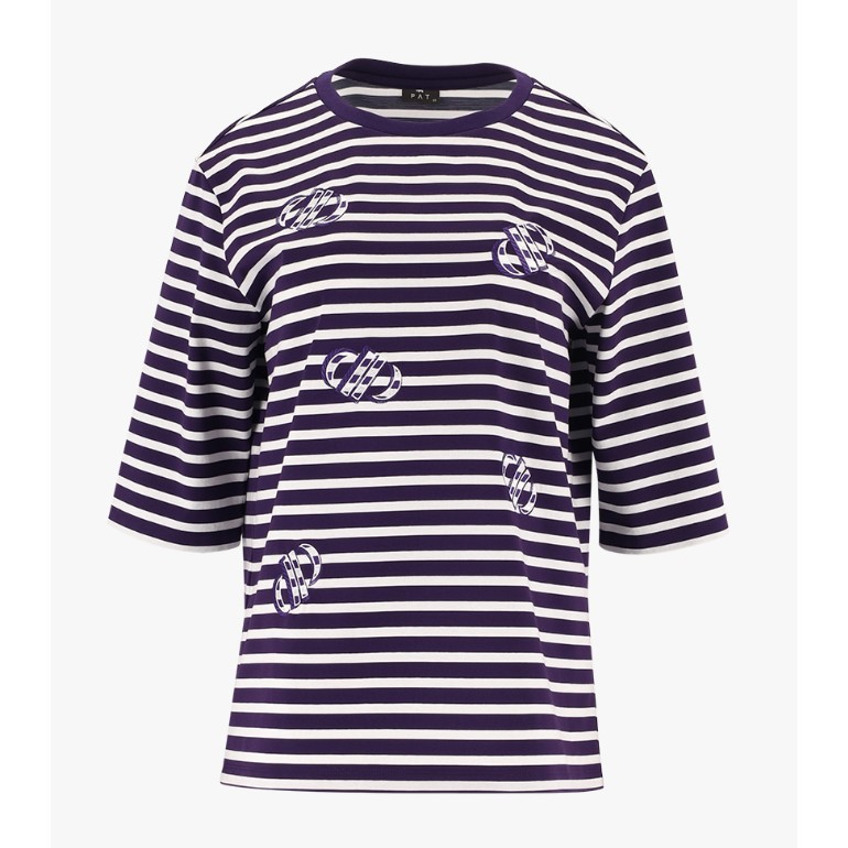 PAT 여성 스트라이프 라운드 티셔츠 1K65303
