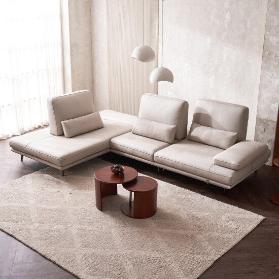 플라나 오픈코너 스윙 전체 천연통가죽 소파 4인용