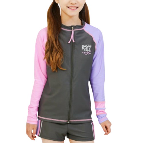 아가방&컴퍼니 베이직엘르 여아 집업 래쉬가드 비치반바지 세트 BEG-W601G